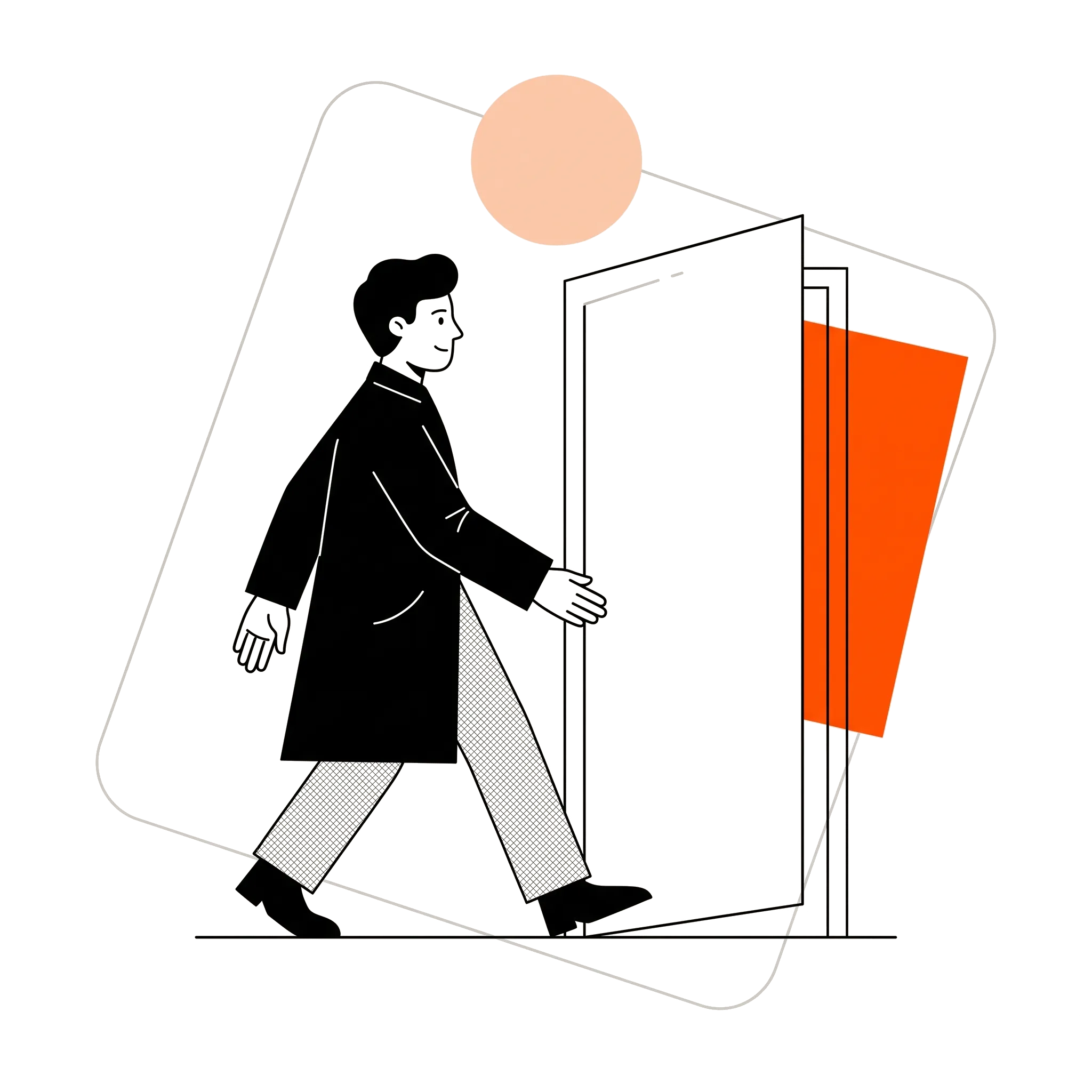 Ilustração: cliente entrando pela porta da ótica