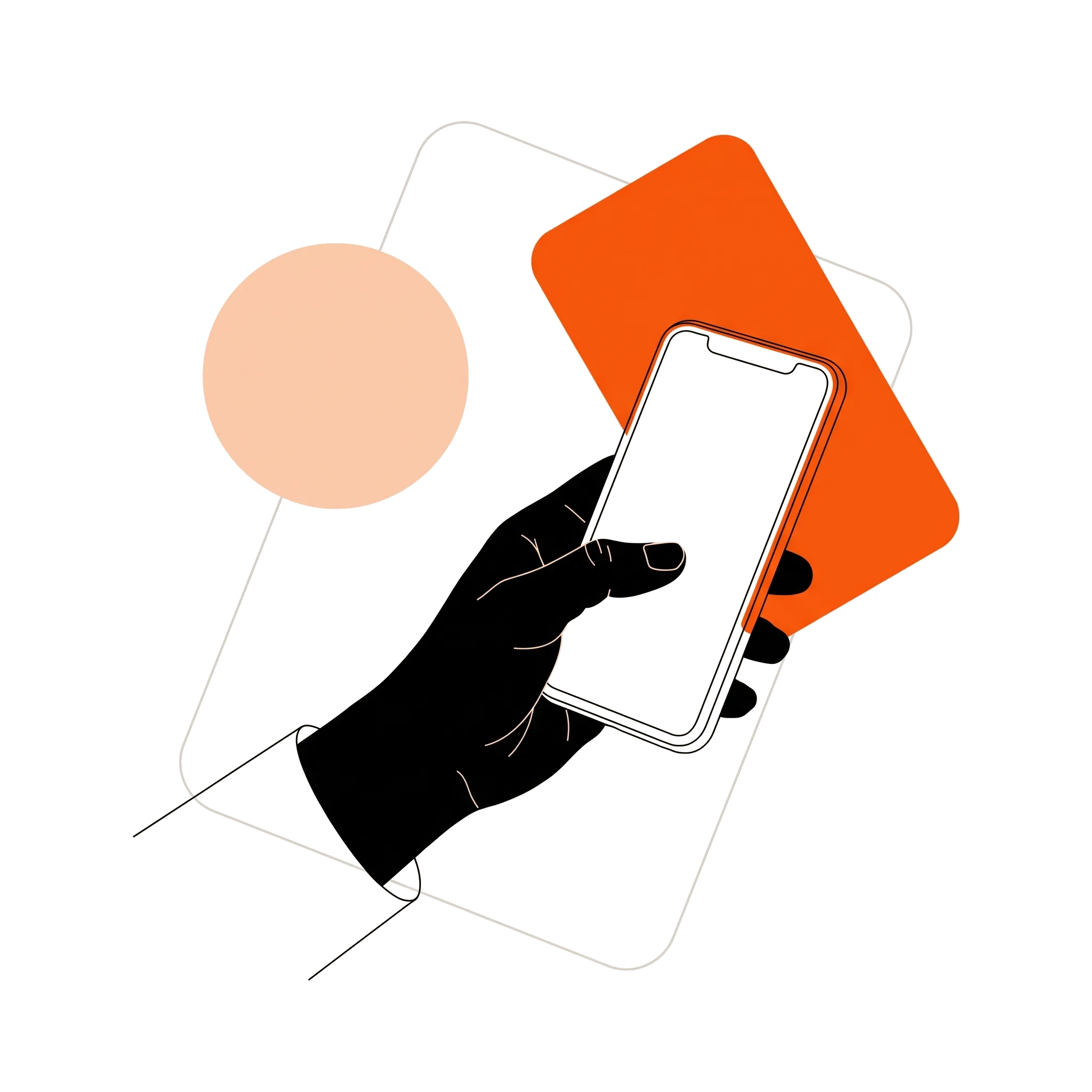 Ilustração: mão registrando a visita no celular, no balcão